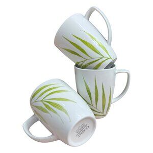 Vintage Corelle Coordinates Bamboo Leaf Mugs‎ Set 3 Porcelain Coffee Green 80s